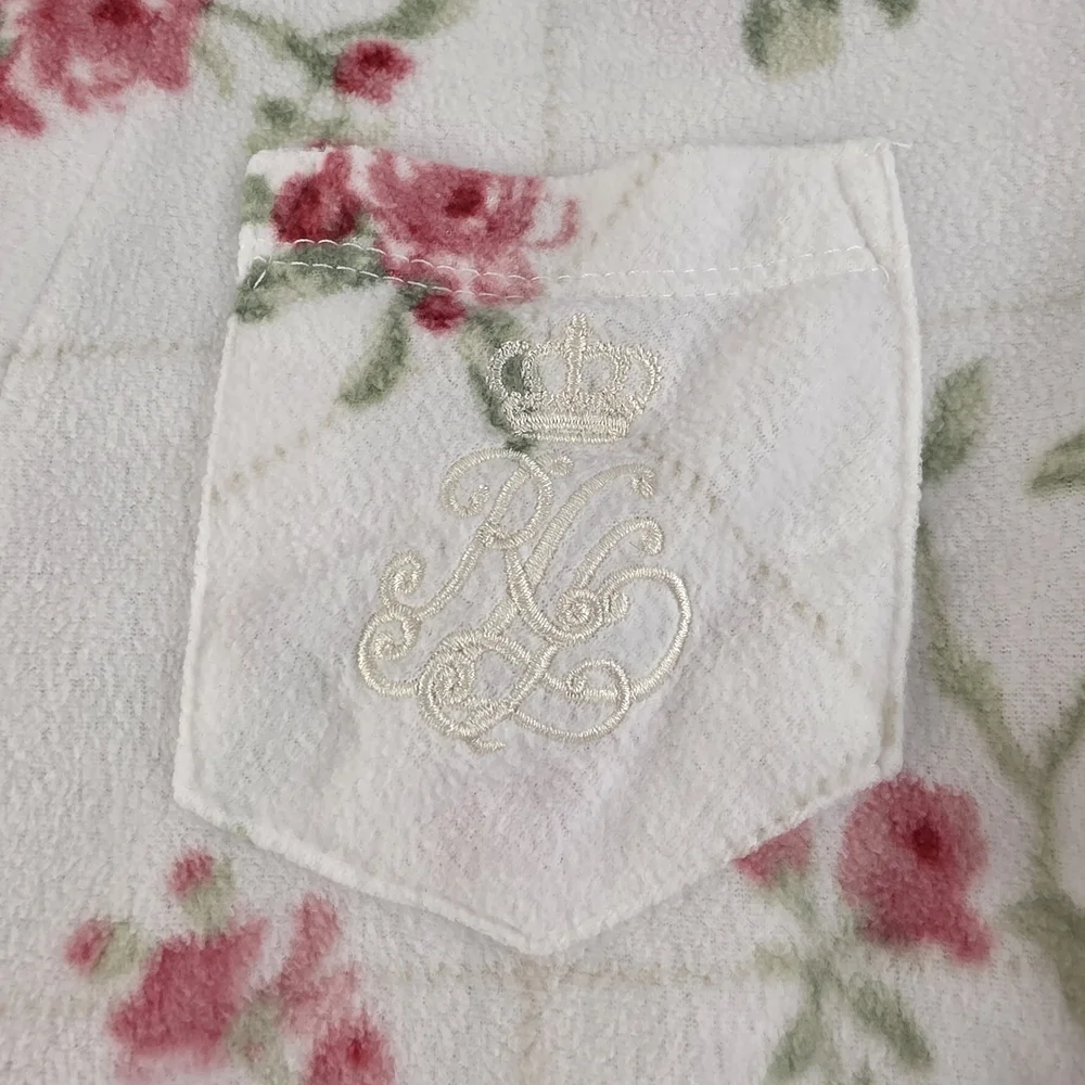 Lauren Ralph Lauren M White W/Red Floral Pajama Set Monogram Pocket AF-2998 - Picture 9 of 14